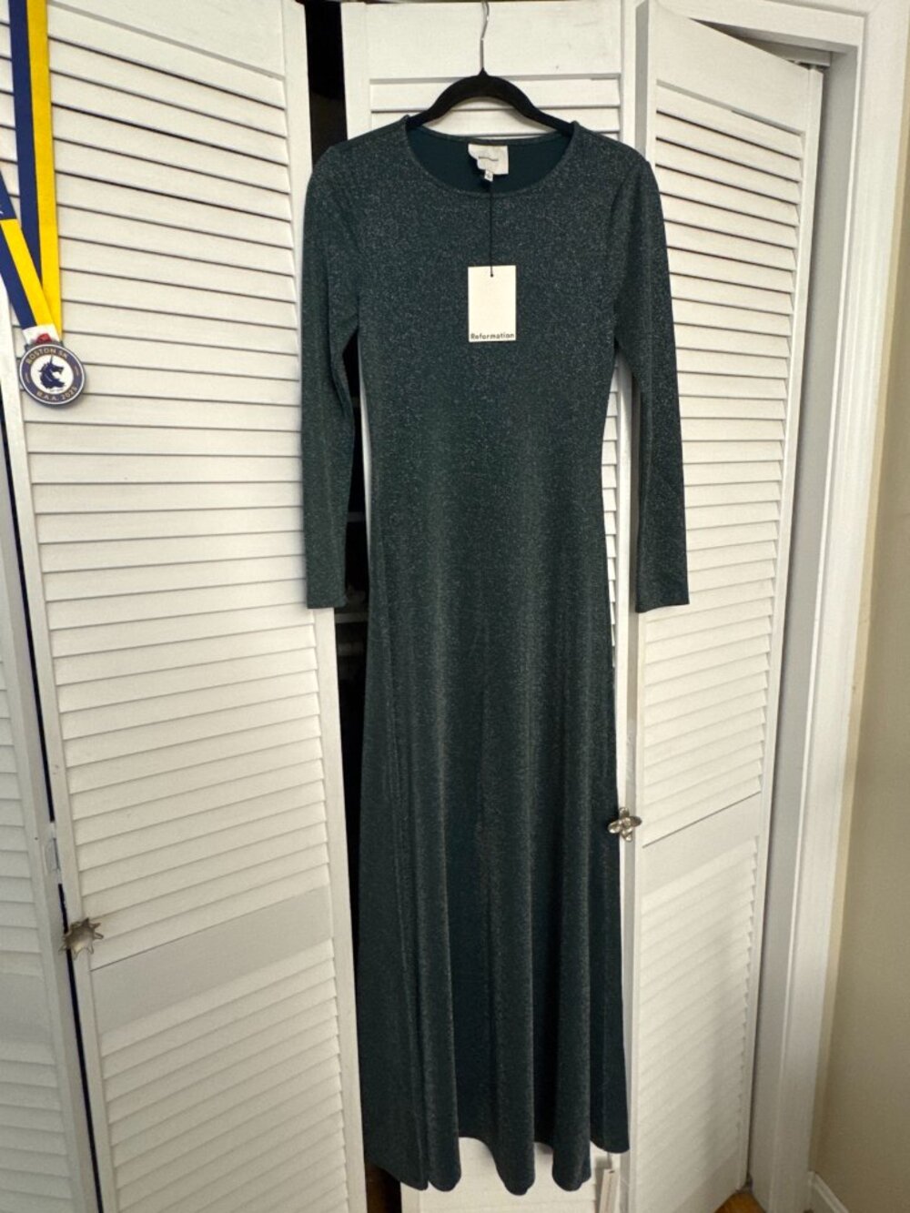 Reformation Kori Knit Maxi Dress — Mermaid Sparkle Green, Size S (NWT)